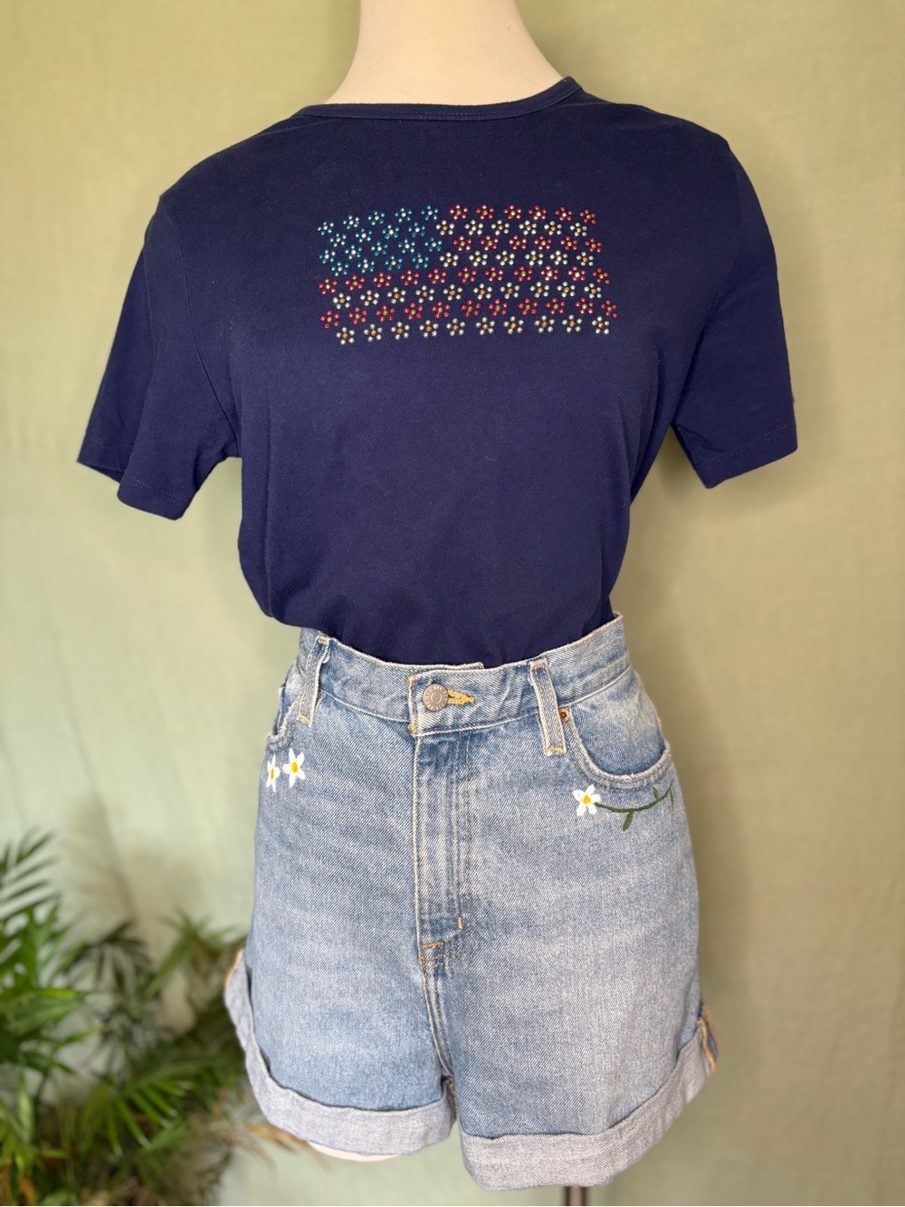 Navy Floral Flag Graphic Tee 100% Cotton